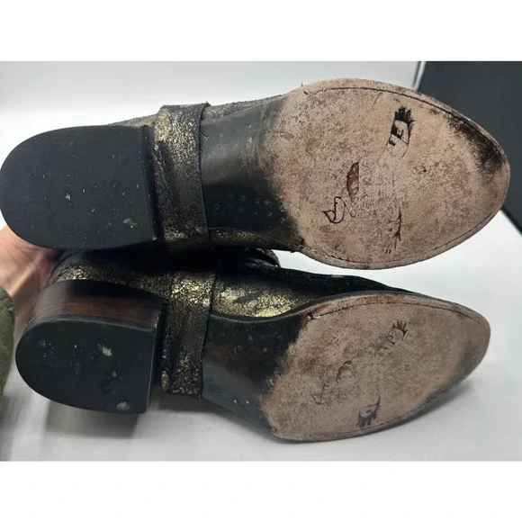 Freebird By Steven Phlow Ankle Boots-black & Gold Metallic W/Harness Women 10 - Picture 6 of 7